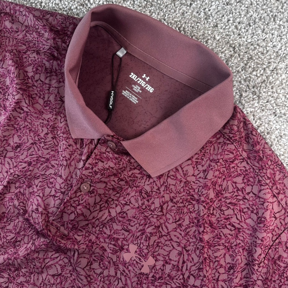 Under Armour Matchplay Printed Polo Mens 2XL Burgundy Floral Golf Shirt NEW